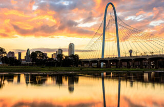 sunset over Dallas Bridge