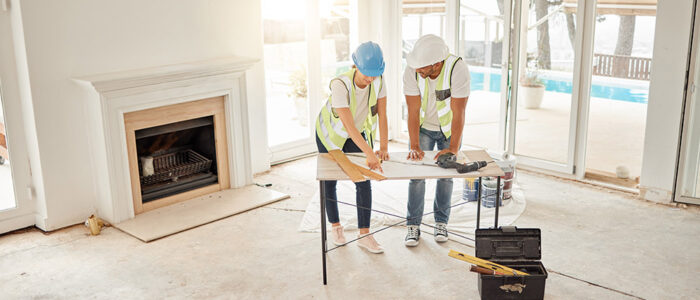 Builders inside house